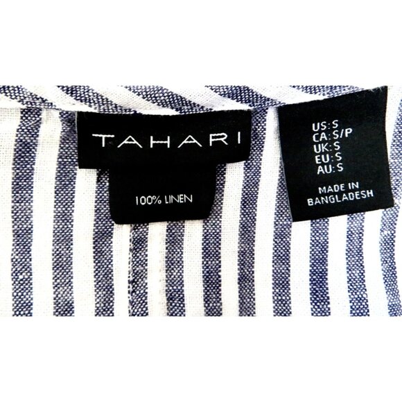 Tahari  100% Linen Button Front Hooded Striped Shirt Jacket Pockets Blue SZ S - Picture 6 of 7